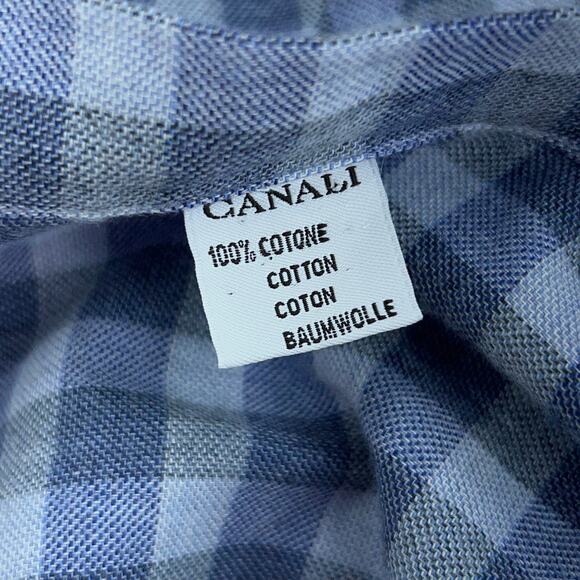 Canali Mens Size M Shirt Casual Button Front Gingham Cotton Blue Gray - Picture 15 of 16